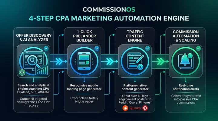 CommissionOS 4-Step CPA Marketing Automation Engine